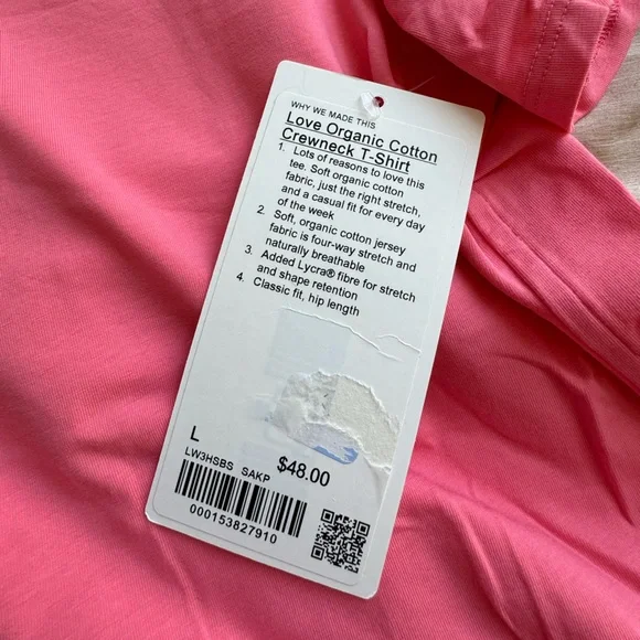 NWT Lululemon Organic Cotton Straight-Hem Crewneck T-Shirt in Sakura Pink, sz L - Picture 1 of 5